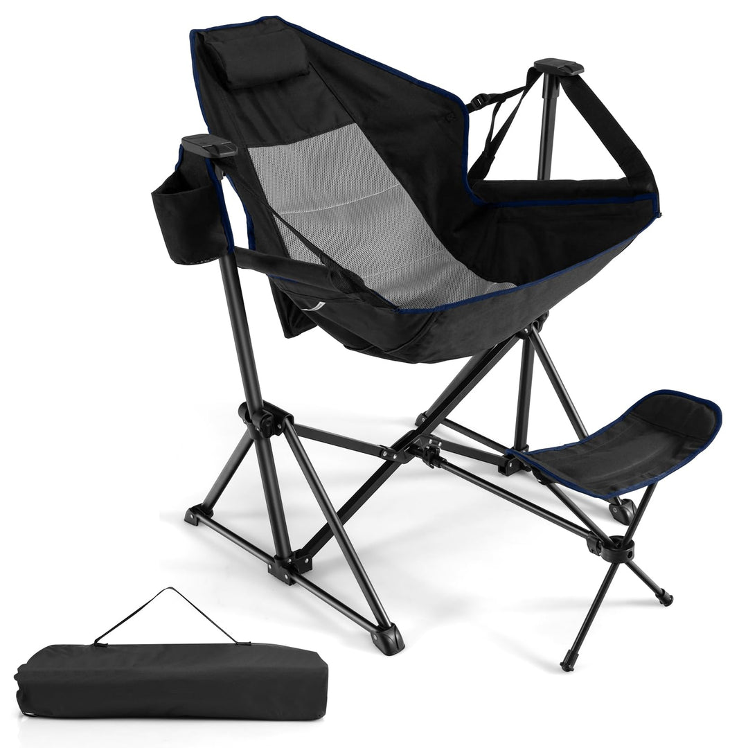 GYMAX Hammock Camping Chair, Folding Camp Chair with Detachable Footrest, Adjustable Backrest