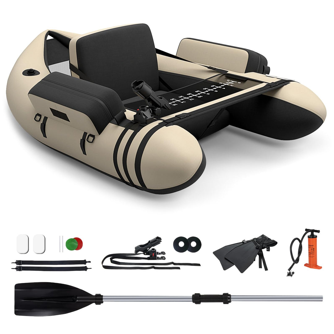 GYMAX Fishing Float Tube, 350lbs Inflatable Fishing Boat with Paddle, Pump, Flippers, Fish Hook Stators