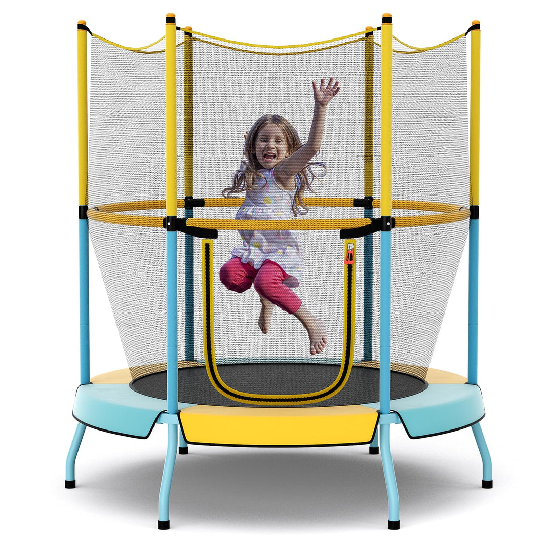 GYMAX Toddler Trampoline, 48” ASTM Approved Indoor Trampoline with All Round Enclosure Net & Large U-Shape Access