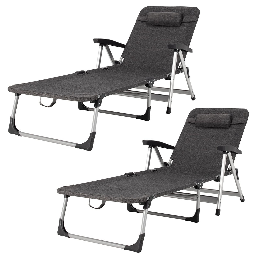 GYMAX Lounge Chair Outdoor, Chaise Lounger w/Adjustable Backrest, Cup Holder & Carry Handle, Folding Portable Tanning Layout Chair