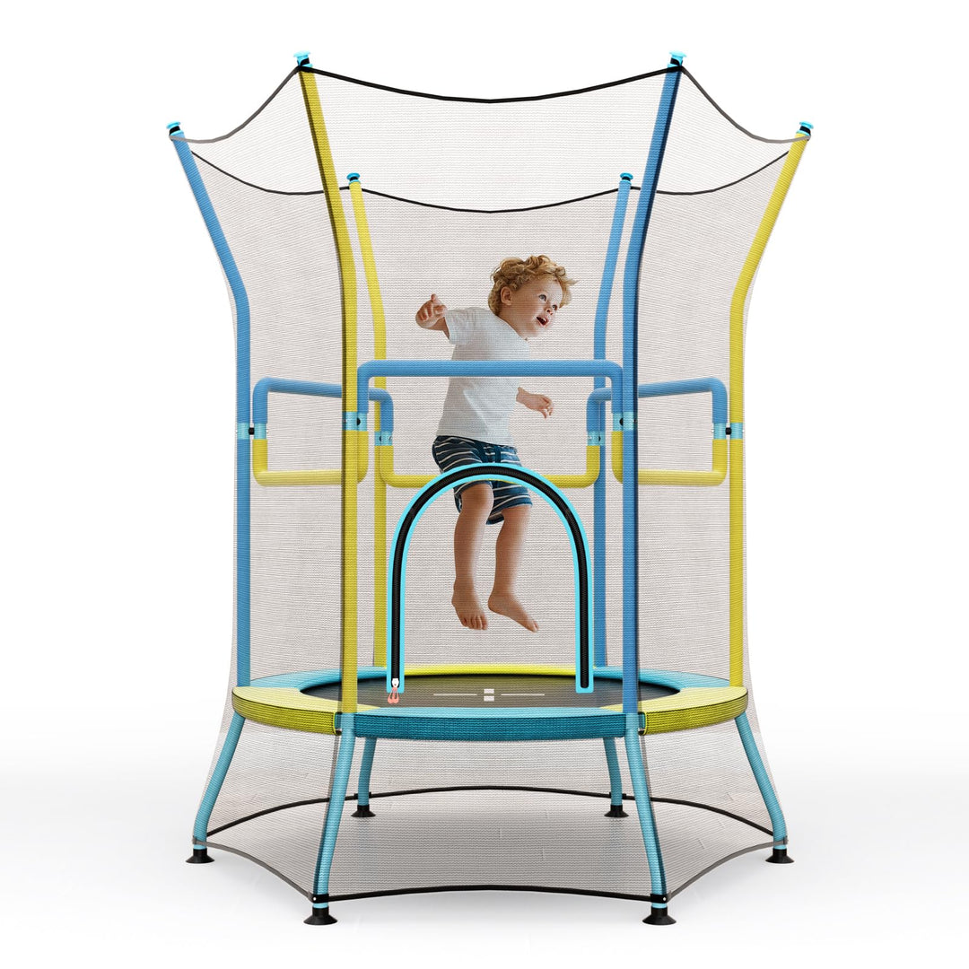 GYMAX Toddler Trampoline, 48” ASTM Approved Kids Trampoline with 59” Extra High Enclosure Net, Seamless Jumping Mat & 2-Level Handle
