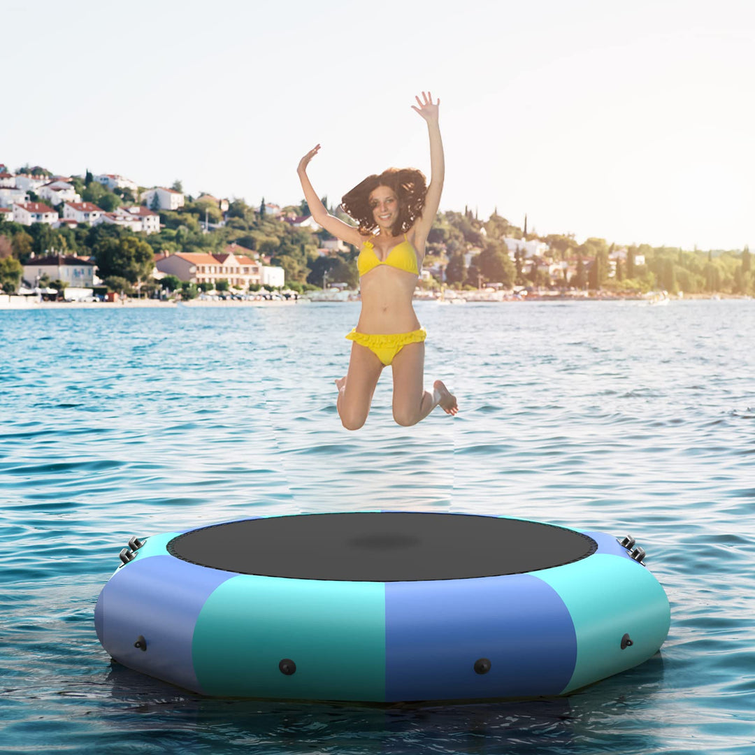 GYMAX Water Trampoline, Floating Lake Trampoline with Electric Pump & Rope Ladder, Inflatable Water Bouncer for Lake