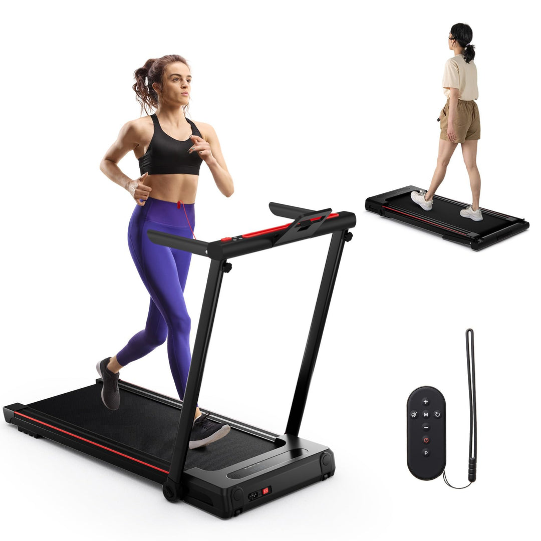 GYMAX Walking Pad Treadmill, 3 in 1 Folding Treadmill with Removable Desktop, Remote & 12 Preset Programs