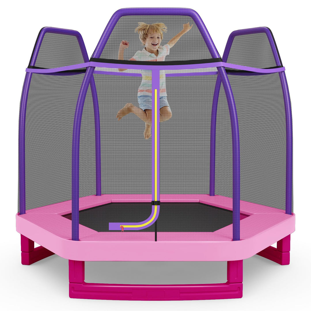 GYMAX Trampoline for Kids, 7FT Toddler Trampoline with Safety Enclosure Net & Seamless Spring Pad
