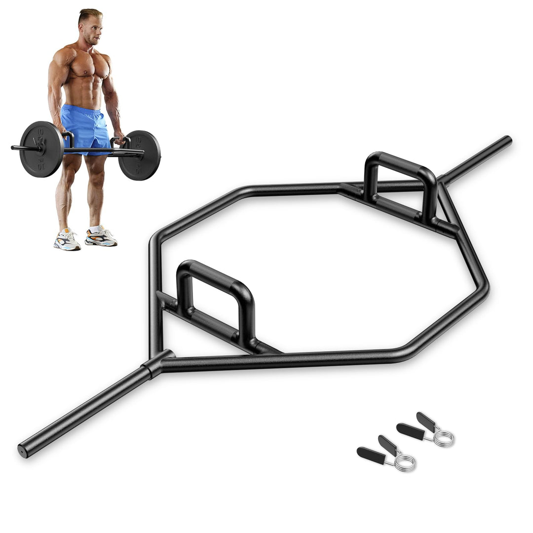 GYMAX Olympic Folding Trap Bar - 56" Chrome Hex Weight Lifting Bar for Squats, Deadlifts