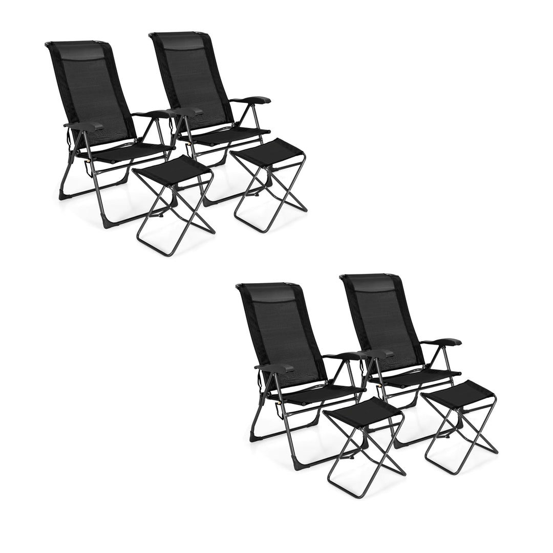 GYMAX Folding Camping Chair, Patio Recline Chair with Ottomans with 7-Level Adjustable Backrest & Back Pocket