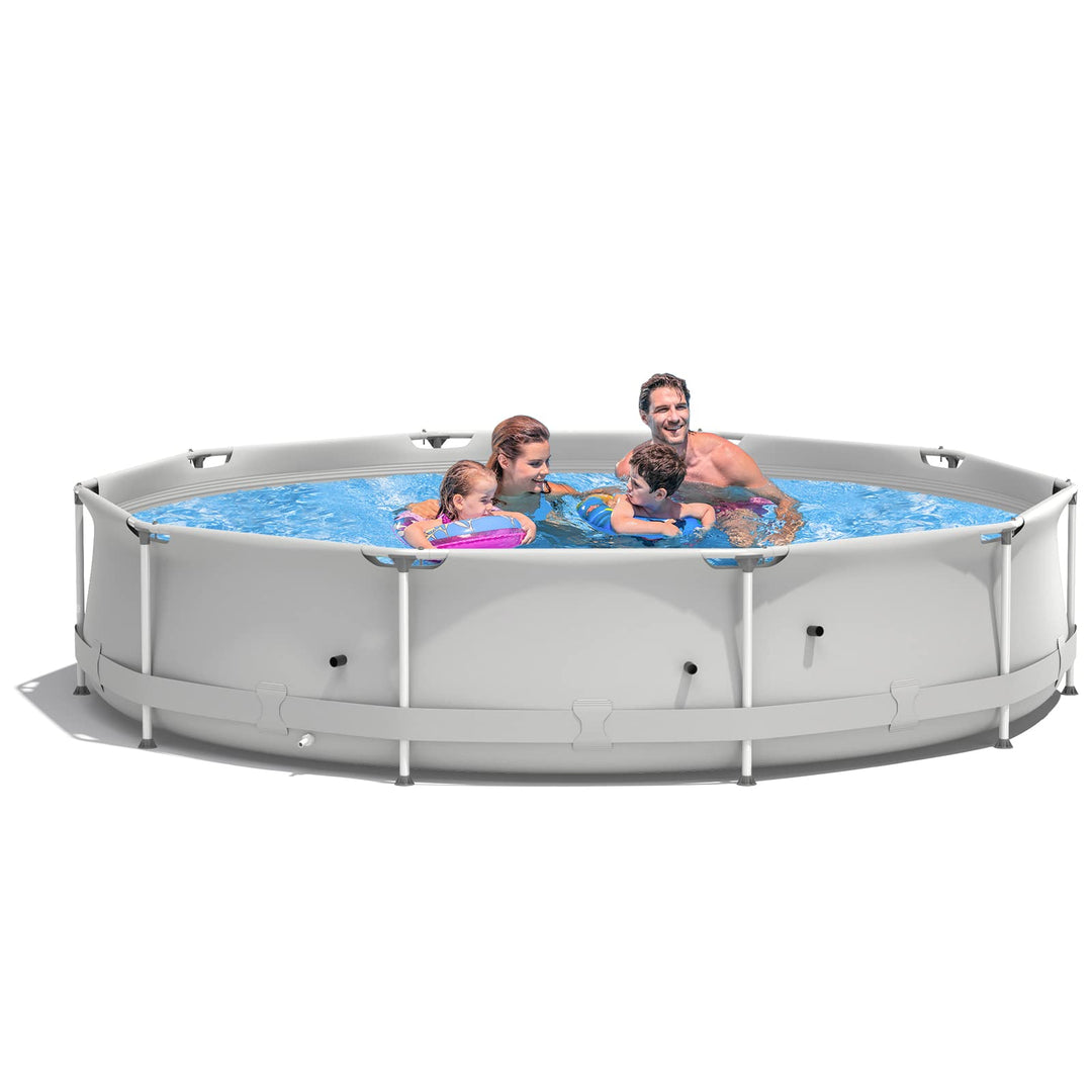 GYMAX 12ft x 31.5inch Above Ground Pool, Steel Framed Swimming Pool with Cover