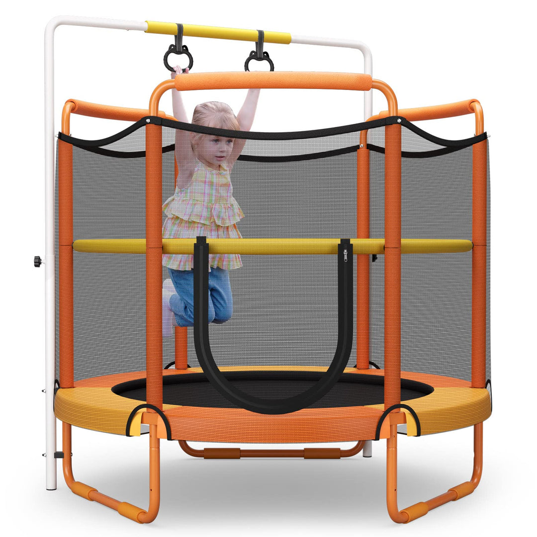 GYMAX 5FT Trampoline for Kids, ASTM Approved Toddler Trampoline with Adjustable Horizontal Bar