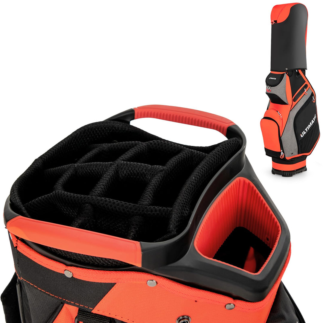 GYMAX Golf Bag, 14 Way Divider Golf Cart Bag with 7 Zipper Pockets, Individual Putter Well & Rain Hood