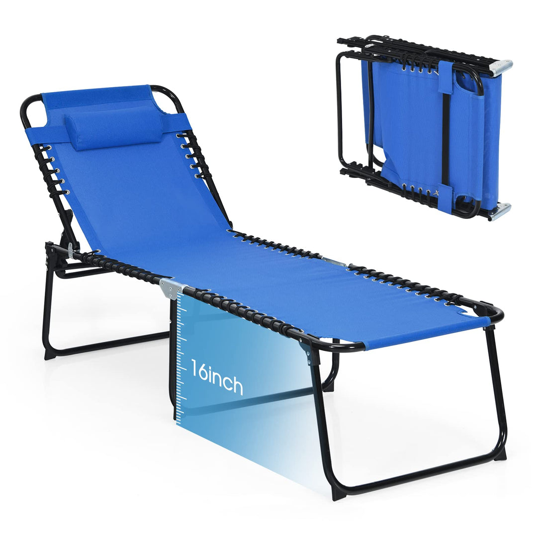 GYMAX Lounge Chairs for Outside, Extra High Folding Beach Tanning Lounger with 4-Level Adjustable Backrest