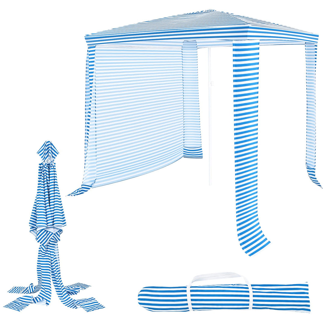 GYMAX Beach Cabana, 6.7 FT x 6.8 FT Height Adjustable Beach Umbrella with Detachable Sidewall & Carry Bag