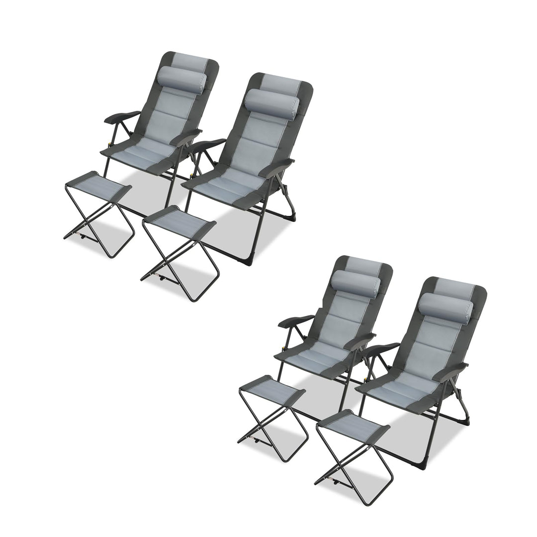GYMAX Patio Chairs with Ottomans, Outdoor Recliner Set of 2/4 with 7-Level Backrest