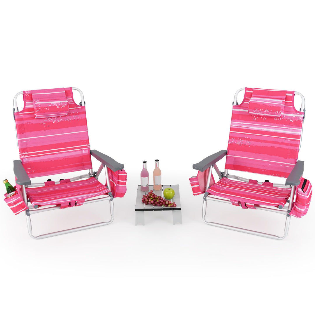 GYMAX Beach Chairs, 2/4-Pack Backpack Camping Chair with Armrest, Cooler Bag, Cup Holder