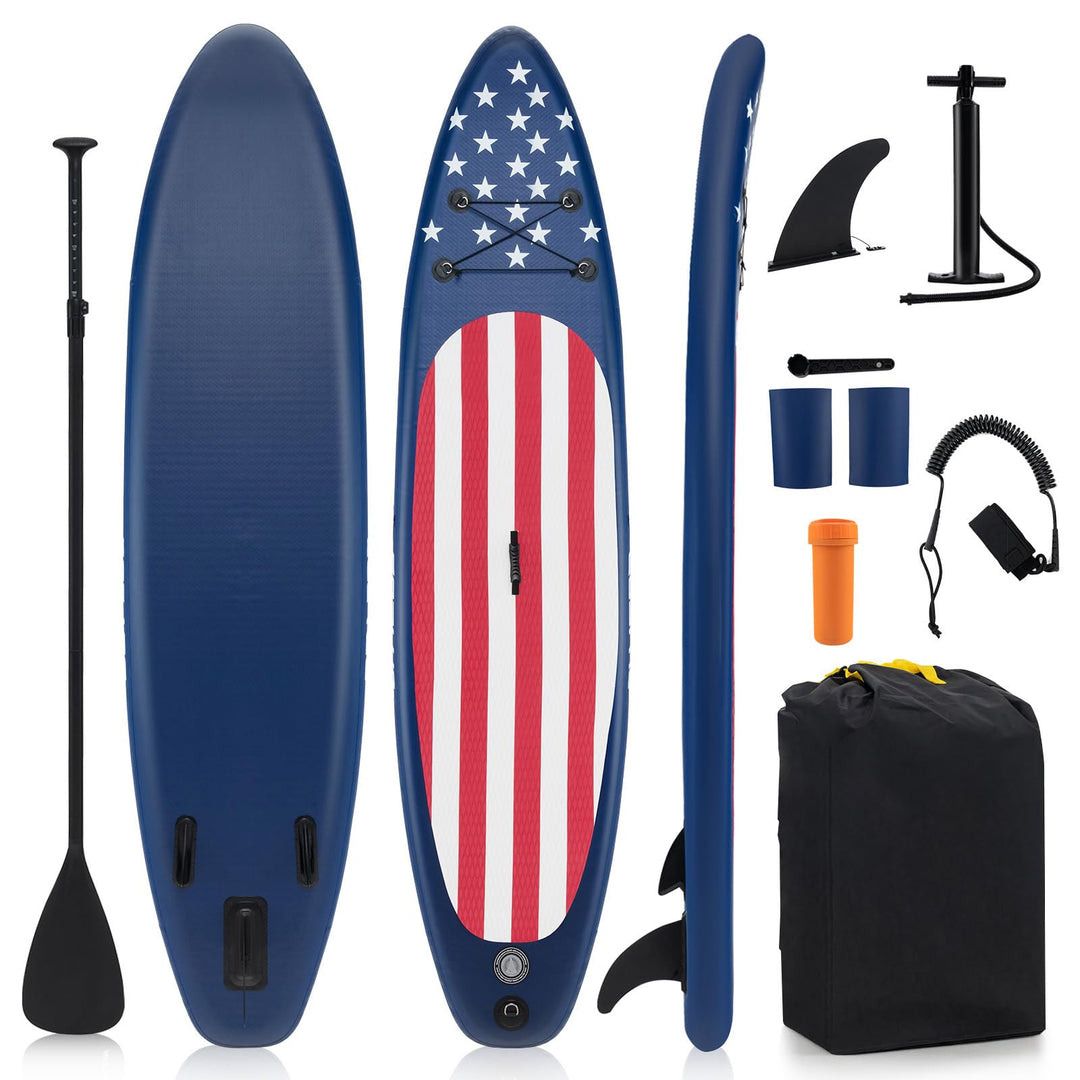 GYMAX Stand Up Paddle Board, Inflatable SUP with Wide Non-Slip EVA Deck, Accessories-Leash