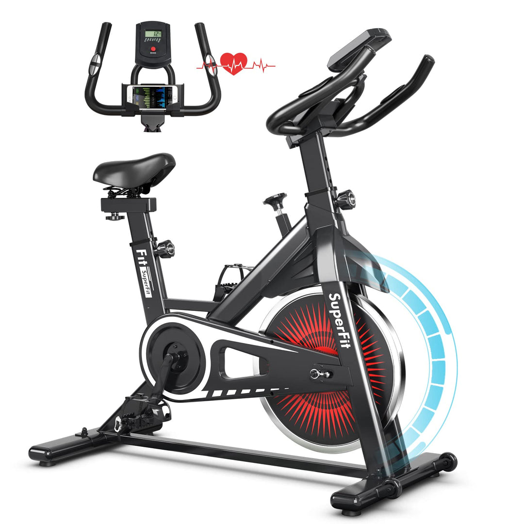GYMAX Stationary Exercise Bike, Indoor Cycling Bike with LCD Monitor & Heart Sensor