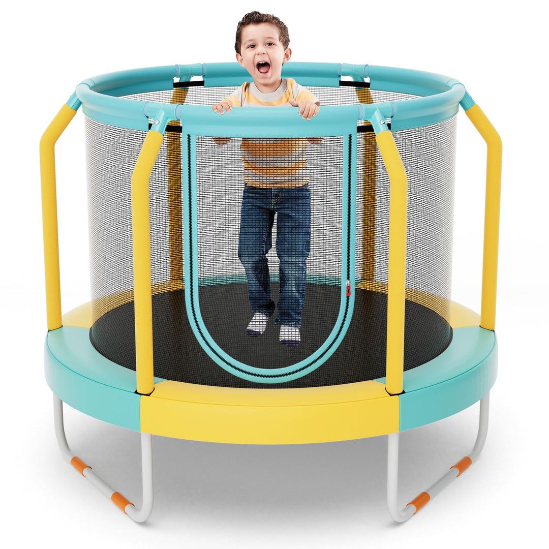 GYMAX Trampoline for Kids, 48” Toddler Trampoline with Enclosure Net, Non-Slip Handrail & Anti-Slip Foot Pads