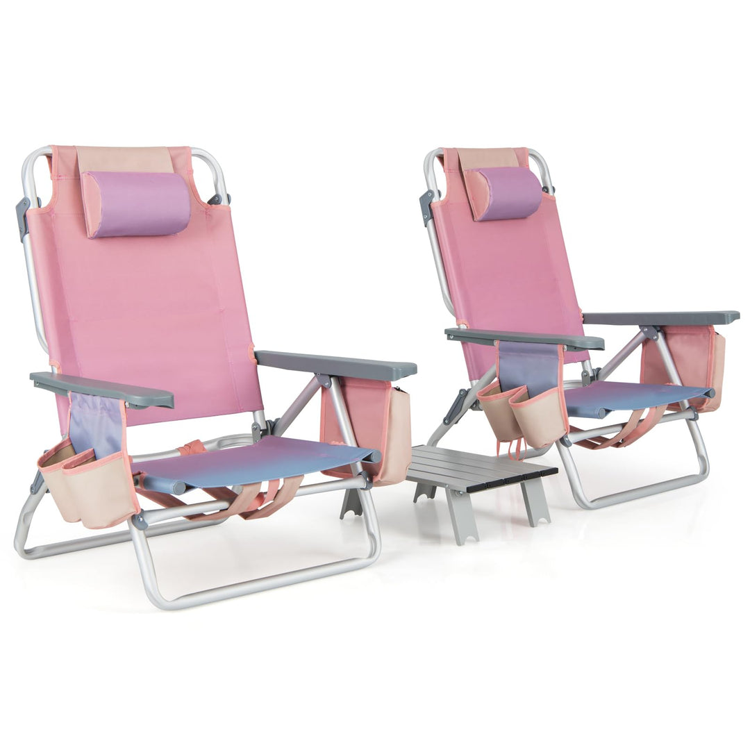 GYMAX Beach Chairs, 2/4-Pack Backpack Camping Chair with Armrest, Cooler Bag, Cup Holder