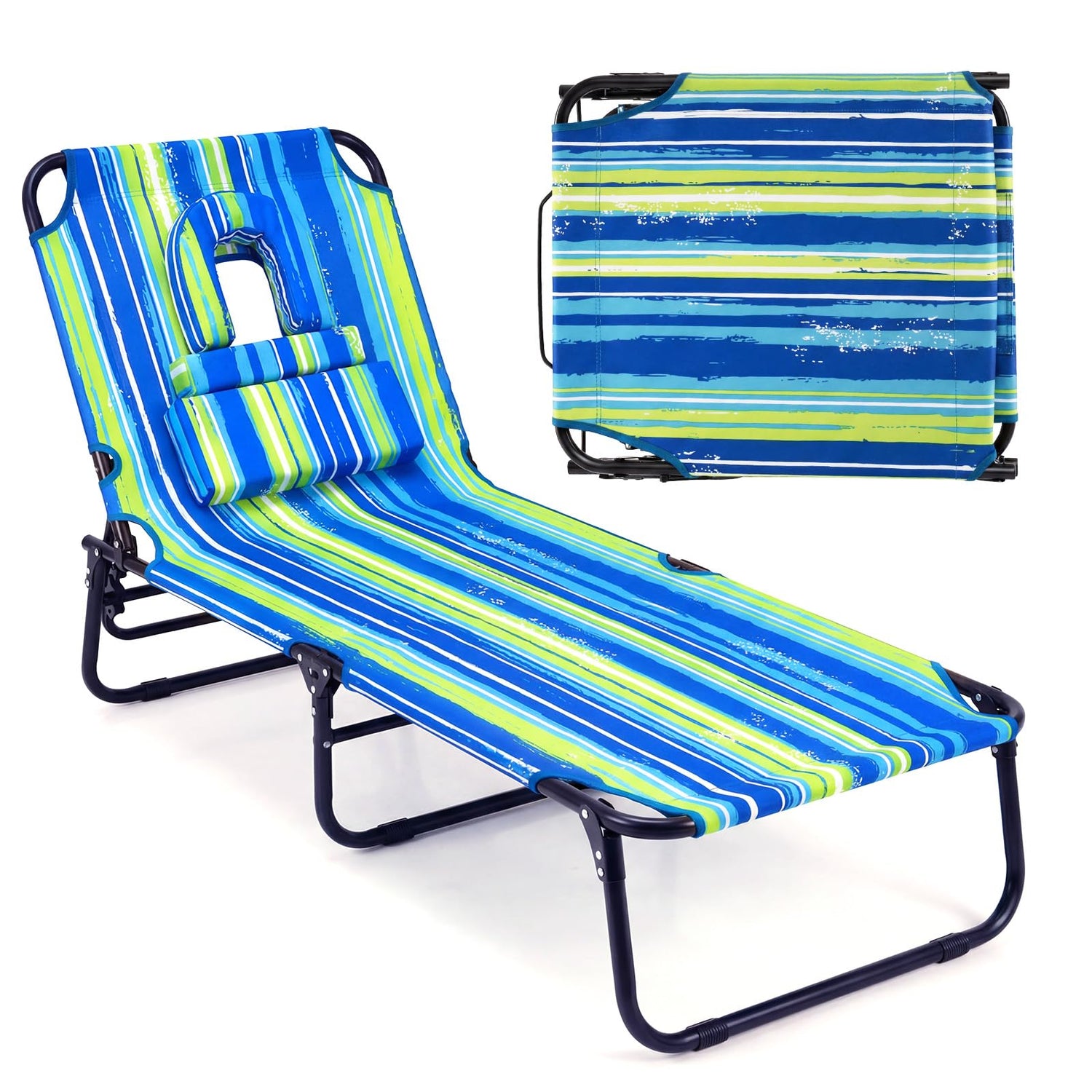 GYMAX Folding Lounge Chairs with Face Hole & Cover