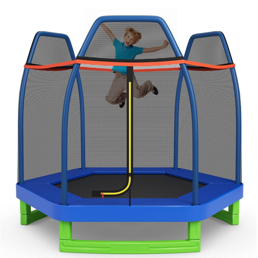GYMAX Trampoline for Kids, 7FT Toddler Trampoline with Safety Enclosure Net & Seamless Spring Pad