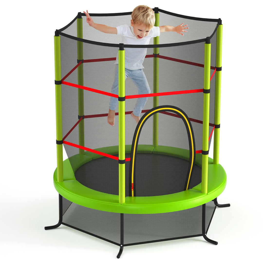 GYMAX Toddler Trampoline, 55” Trampoline for Kids with Bottom-to-Top All-Round Enclosure Net & Seamless Jumping Mat