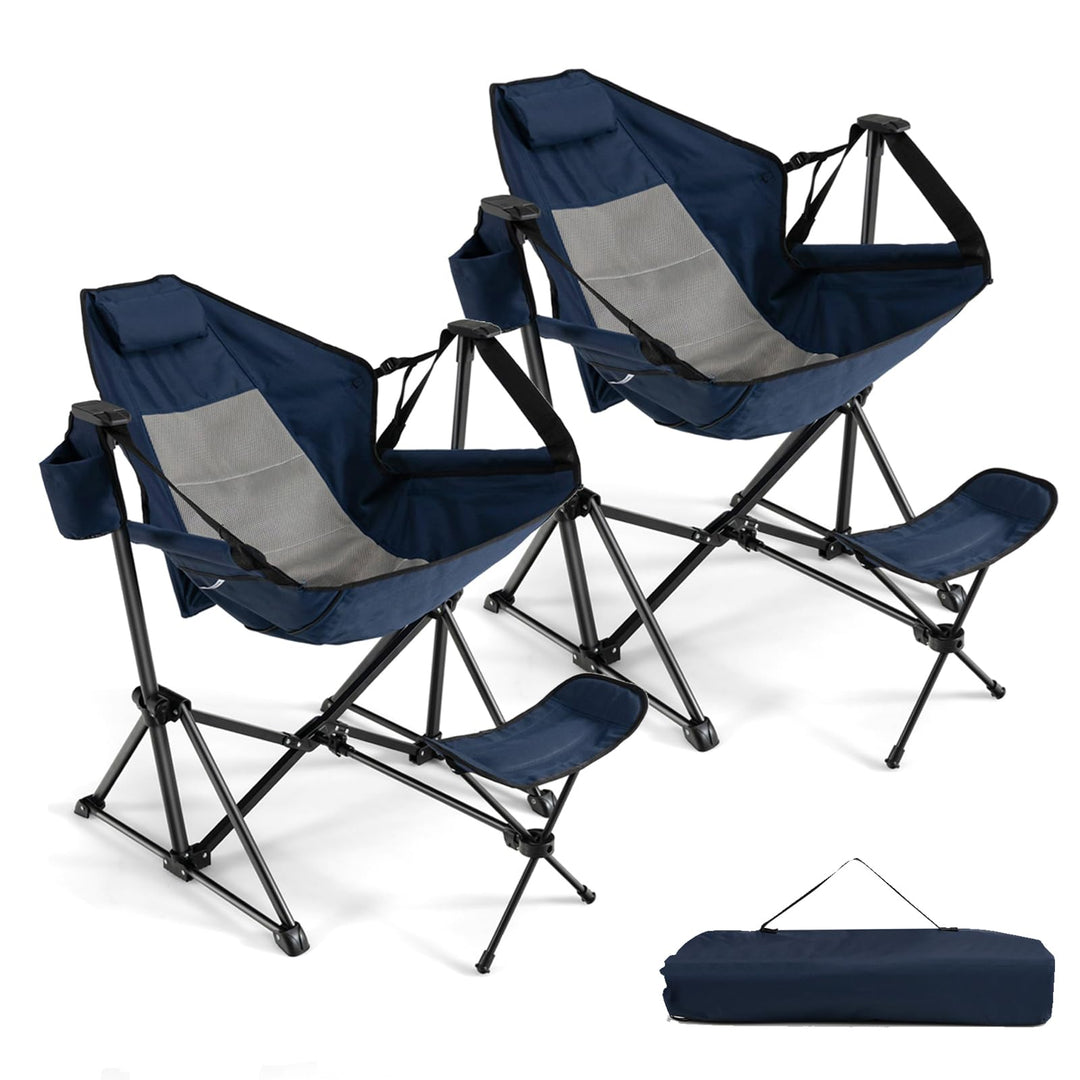 GYMAX Hammock Camping Chair, Folding Camp Chair with Detachable Footrest, Adjustable Backrest
