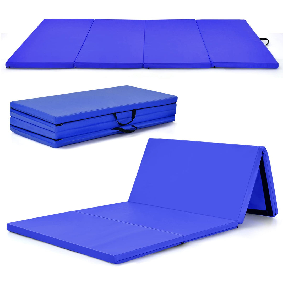 GYMAX Gymnastics Mat, 4 FT x 8 FT x 2 Inches Folding Exercise Mat w/Carry Handles & Sturdy Stitching Waterproof Cover