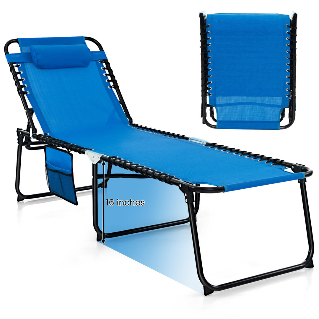 GYMAX Lounge Chairs for Outside, Extra High Folding Beach Tanning Lounger with Adjustable Backrest
