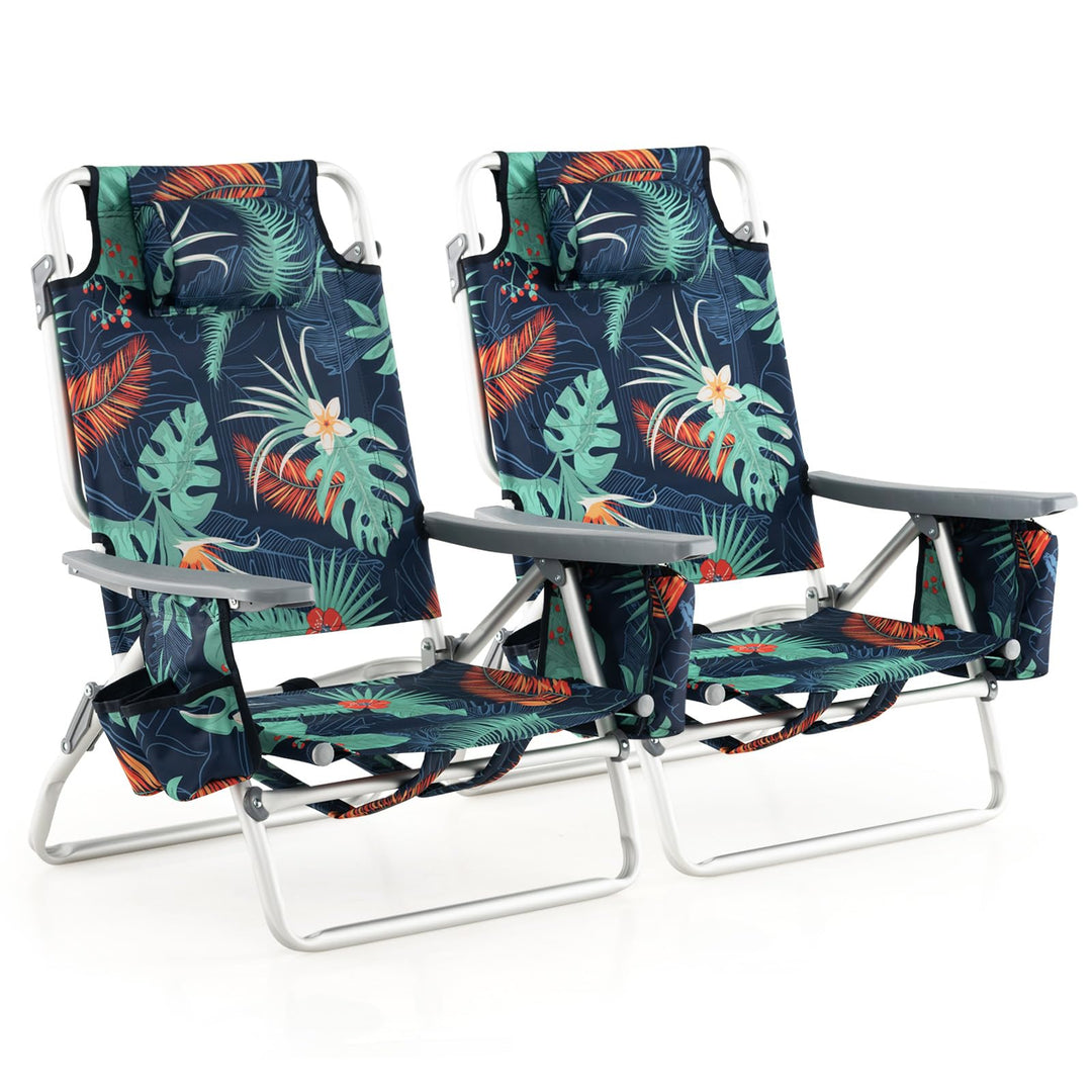 GYMAX Beach Chairs, 2/4-Pack Backpack Camping Chair with Armrest, Cooler Bag, Cup Holder