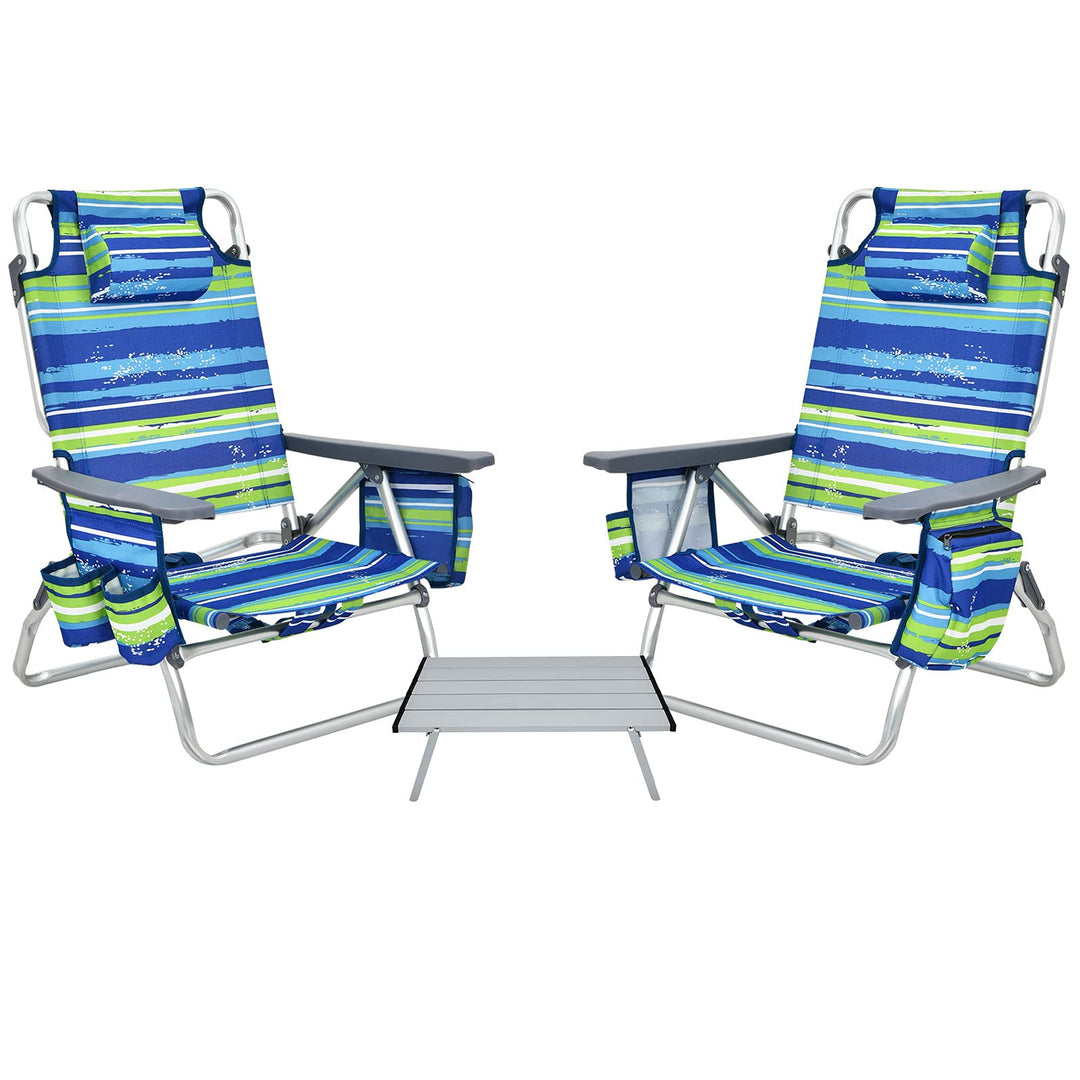 GYMAX Beach Chairs, 2/4-Pack Backpack Camping Chair with Armrest, Cooler Bag, Cup Holder