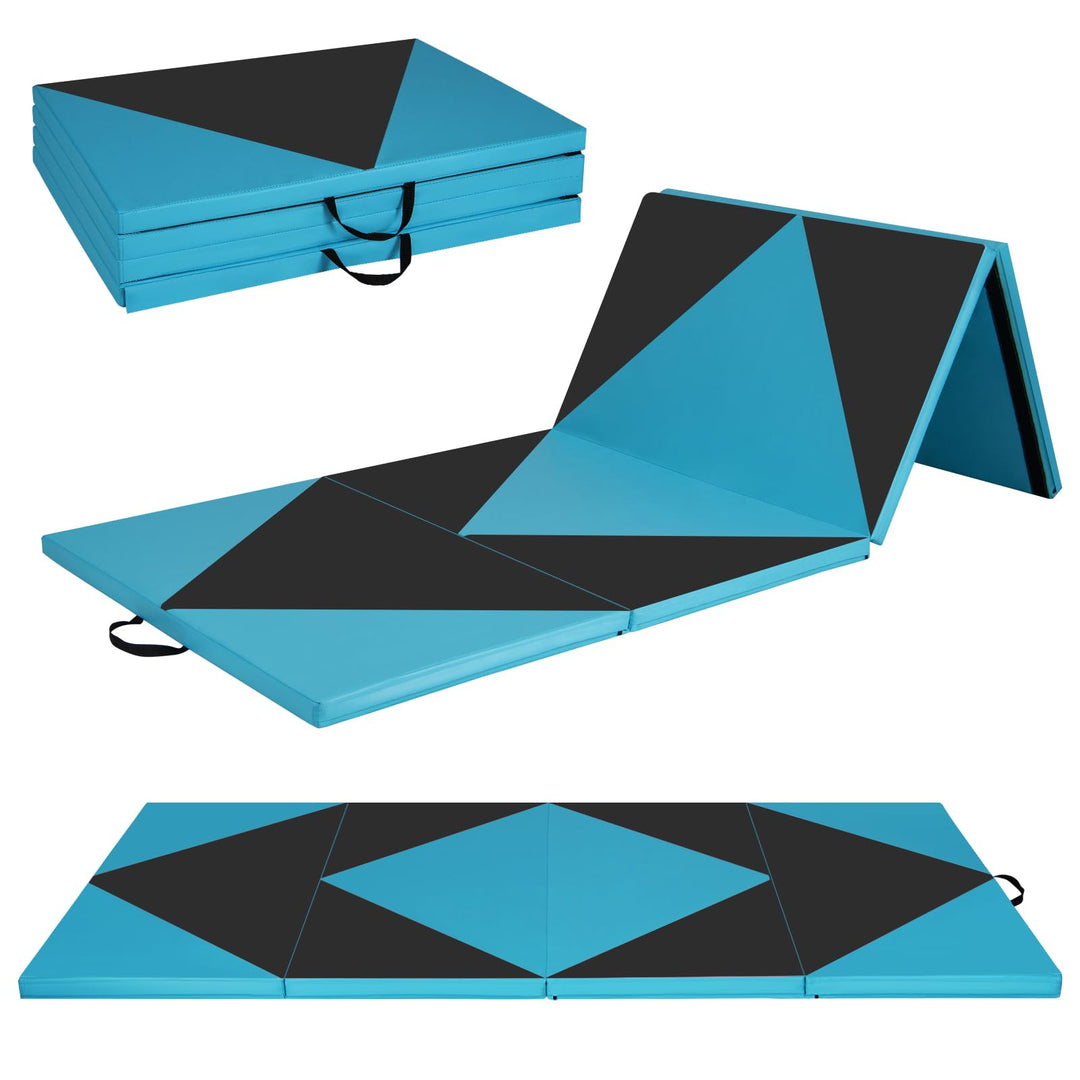GYMAX Gymnastics Mat, 4 FT x 10 FT x 2 Inches Folding Exercise Mat w/Carrying Handles, Hook & Loop Fasteners