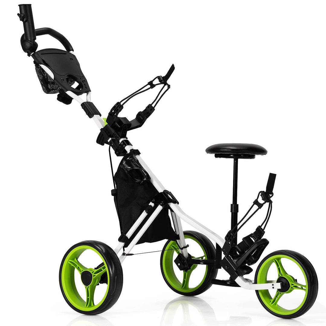 GYMAX Golf Push Cart, Foldable 3-Wheel Height Adjustable Lightweight Golf Caddy Cart with Umbrella Holder
