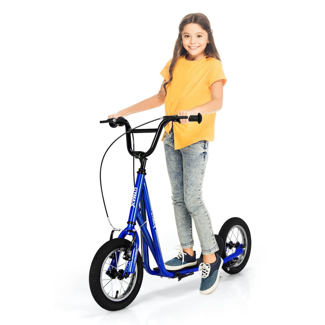 GYMAX Scooter, Kids & Adults Off-Road Scooter with 12" Inflatable Wheels, Adjustable Height Handlebar