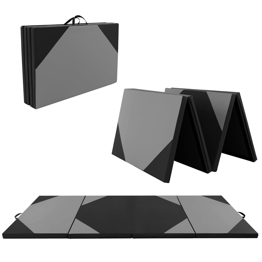GYMAX Gymnastics Mat, 4 FT x 10 FT x 2 Inches Folding Exercise Mat w/Carrying Handles, Hook & Loop Fasteners