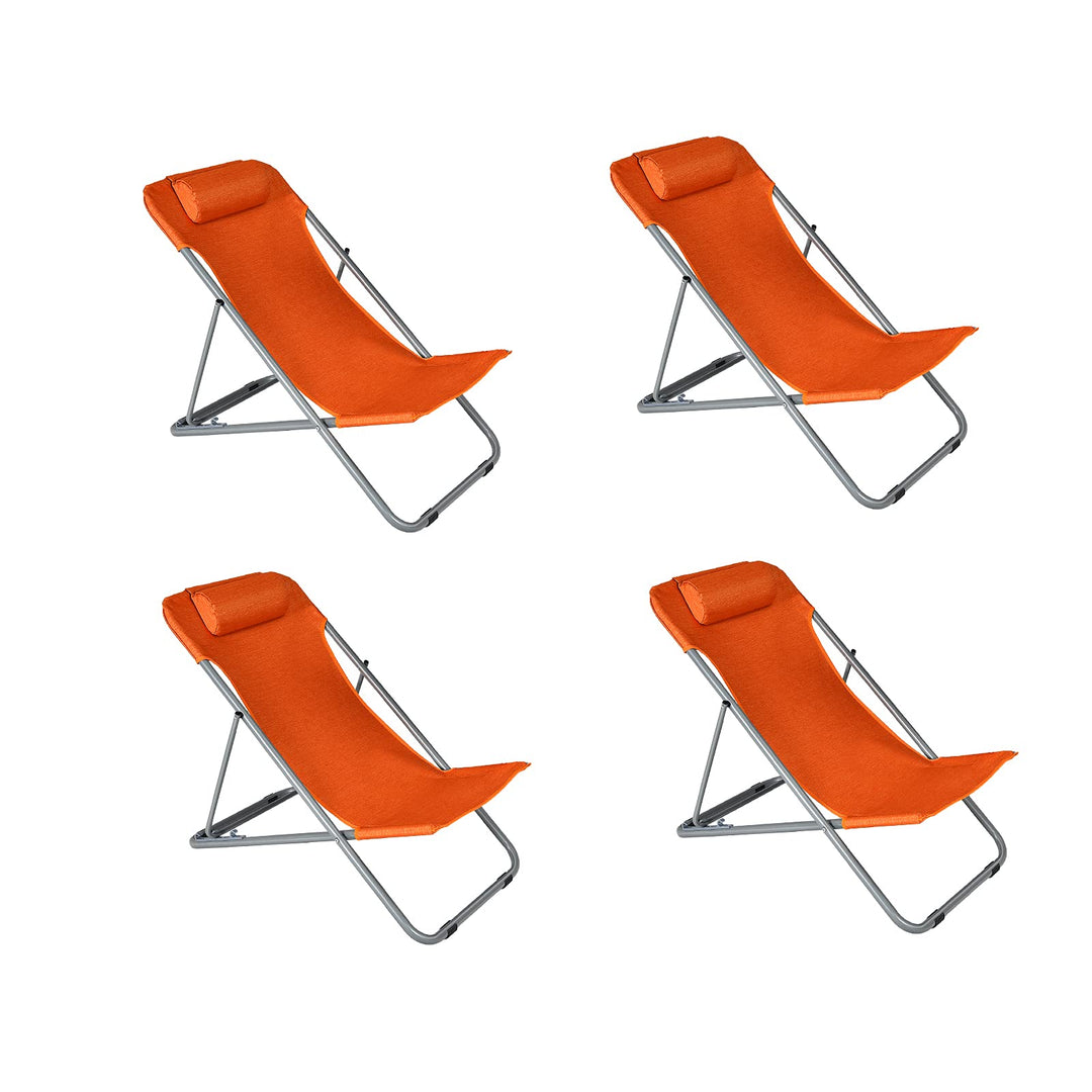 GYMAX Beach Chair, 2/4Pcs Low Beach Lounge for Adults with 3-Level Adjustable Backrest & Removable Pillow