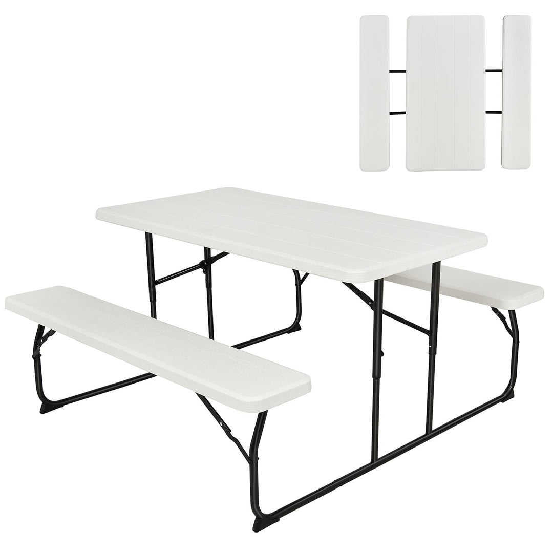 GYMAX Picnic Table, 550 LBS Folding Picnic Tables with Benches & Seats, Weather-Resistant Easy Setup Portable Picnic Table