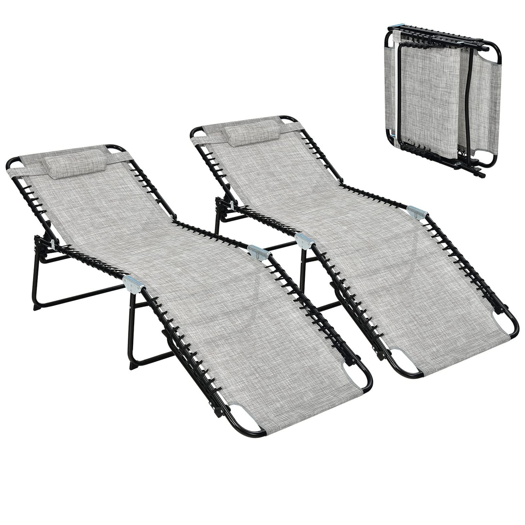 GYMAX Lounge Chair for Outside, 440lbs 27” Oversize Folding Beach Tanning Sunbath Chair with Adjustable Backrest & Removable Pillow