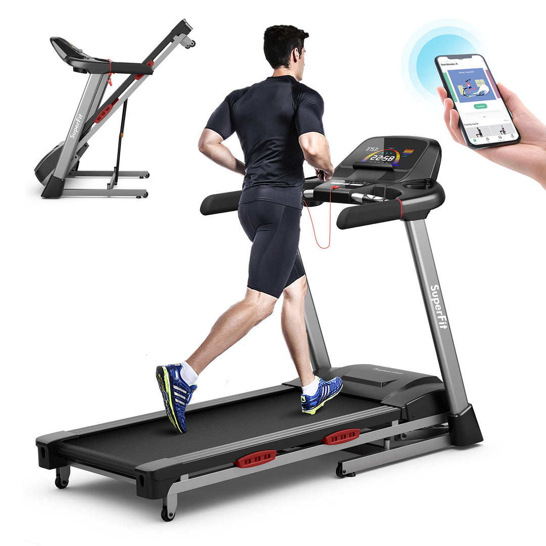 GYMAX Foldable Treadmill, 4.75HP Folding Treadmill with 15% Auto Incline, App Control, Bluetooth Speaker & Pules Sensor