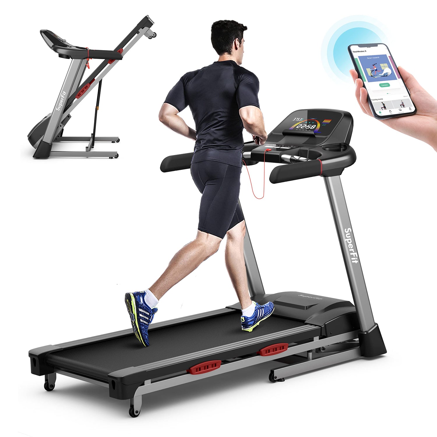GYMAX Foldable Treadmill, 4.75HP Folding Treadmill with 15% Auto Incline, App Control, Bluetooth Speaker & Pules Sensor