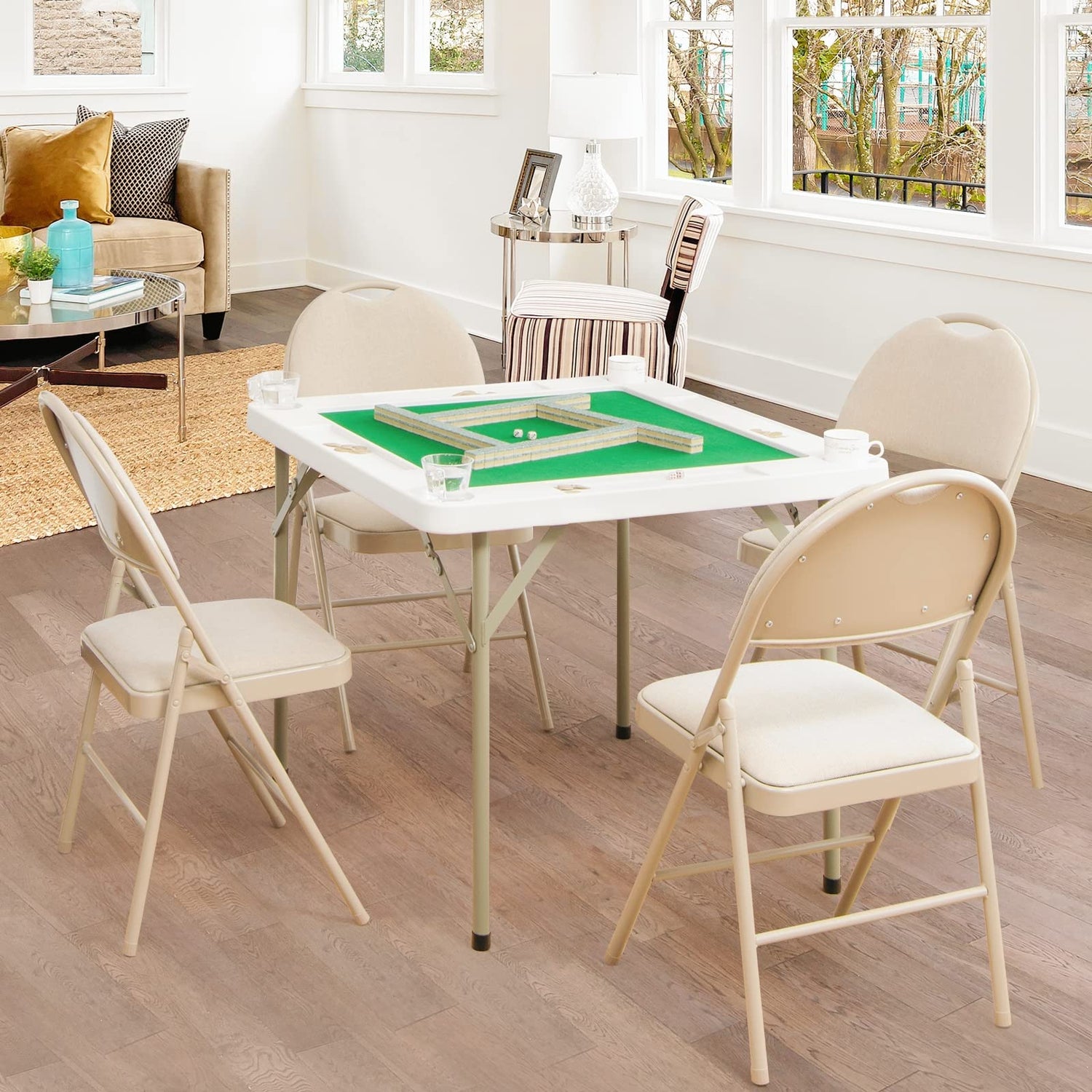 GYMAX  Folding Square 4 Player Card Table