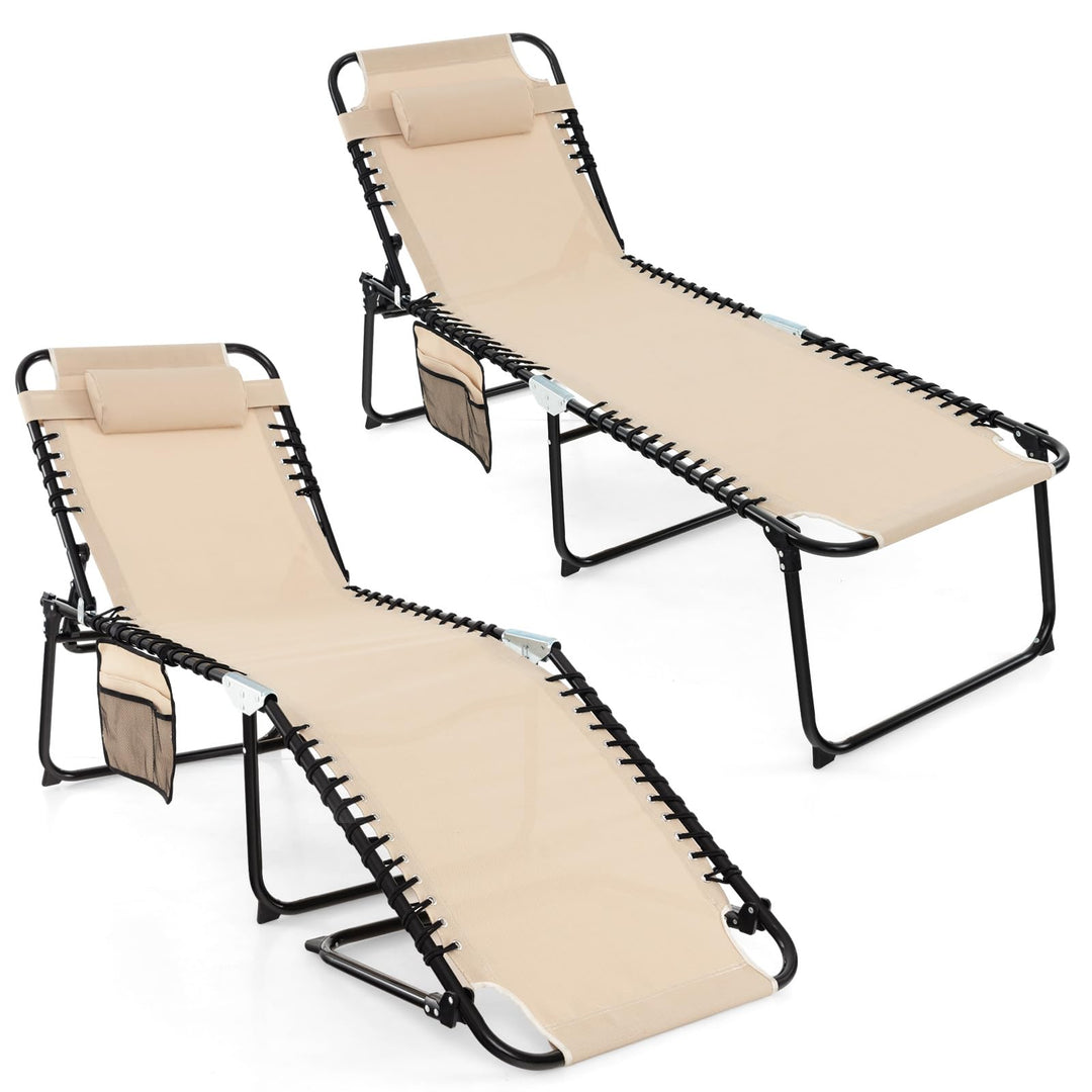 GYMAX Lounge Chairs for Outside, Extra High Folding Beach Tanning Lounger with Adjustable Backrest