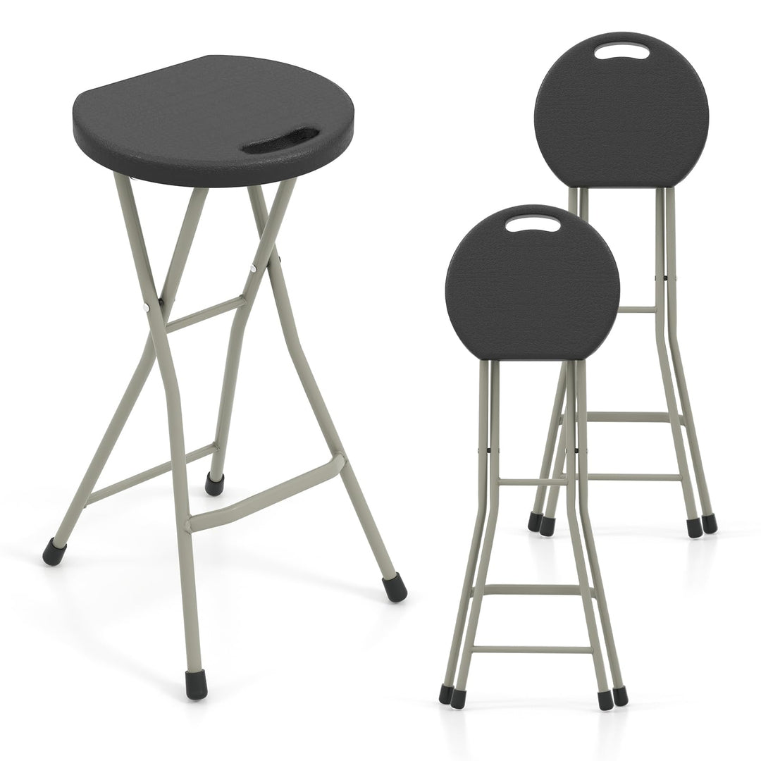 GYMAX Folding Stool, 28in Portable Collapsible Bar Stool with Handle & Steel Frame