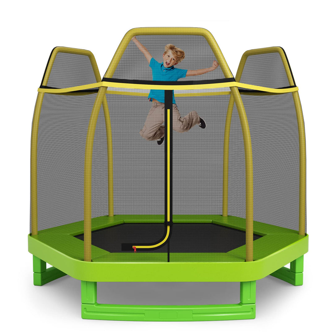 GYMAX Trampoline for Kids, 7FT Toddler Trampoline with Safety Enclosure Net & Seamless Spring Pad