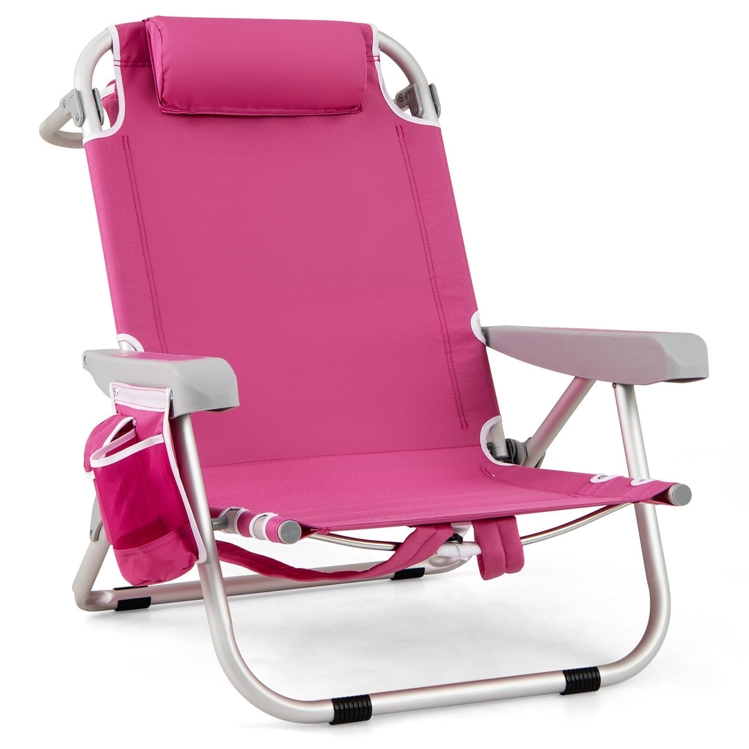 GYMAX Beach Chair, 330lbs Backpack Lounger with 5-Position Backrest, Storage Bag, Side Pocket