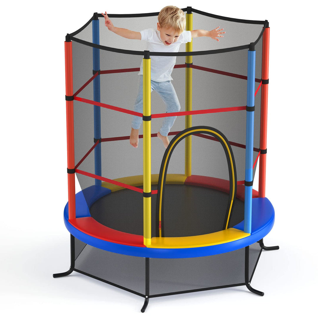 GYMAX Toddler Trampoline, 55” Trampoline for Kids with Bottom-to-Top All-Round Enclosure Net & Seamless Jumping Mat