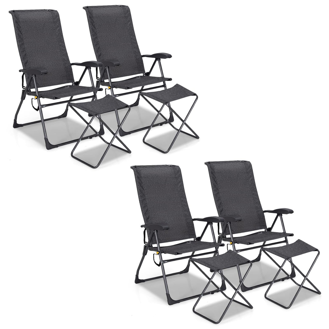 GYMAX Folding Camping Chair, Patio Recline Chair with Ottomans with 7-Level Adjustable Backrest & Back Pocket