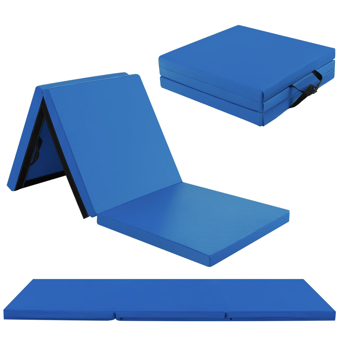 GYMAX Folding Gymnastics Mat, 6 FT x 2 FT x 2 Inches Exercise Mat w/Carrying Handles, Waterproof PU Leather, Hook & Loop Fasteners