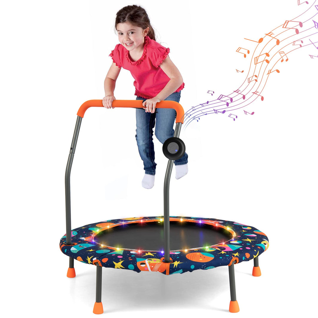 GYMAX Trampoline for Kids, 36” Toddler Trampoline with Lights n Music, Removable Blue Tooth Speaker, Safety Handle