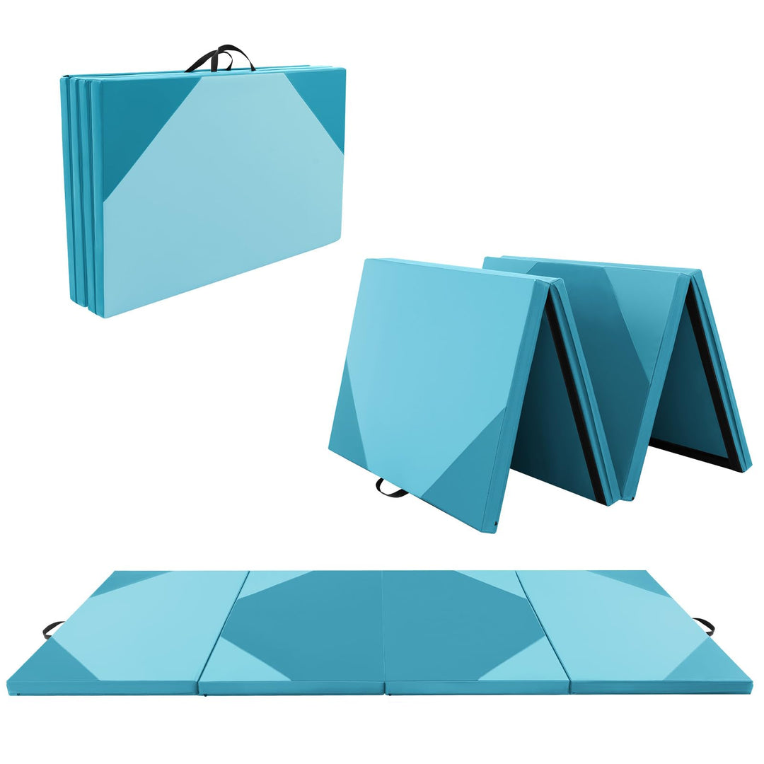 GYMAX Gymnastics Mat, 4 FT x 10 FT x 2 Inches Folding Exercise Mat w/Carrying Handles, Hook & Loop Fasteners