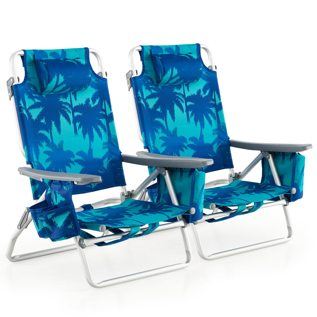 GYMAX Beach Chairs, 2/4-Pack Backpack Camping Chair with Armrest, Cooler Bag, Cup Holder