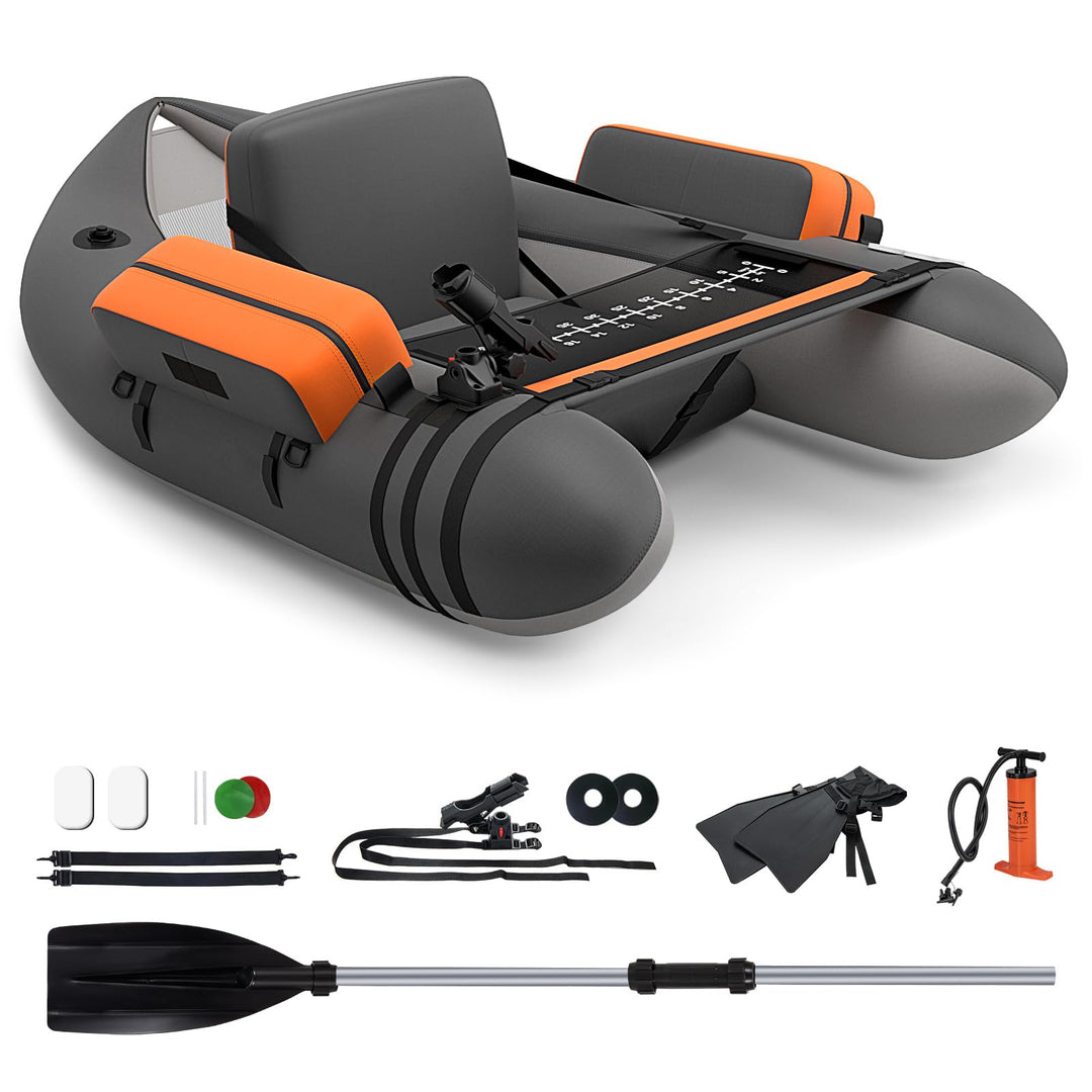 GYMAX Fishing Float Tube, 350lbs Inflatable Fishing Boat with Paddle, Pump, Flippers, Fish Hook Stators